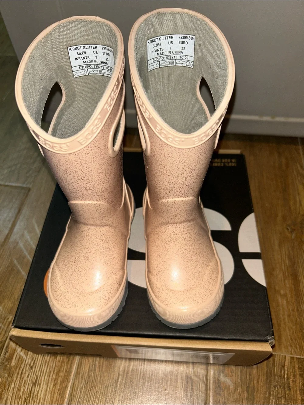 Bogs Kids Glitter Rain Boots in Rose Gold